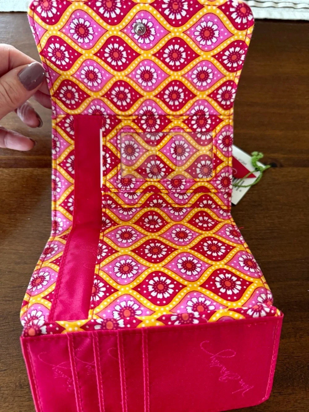 Vera Bradley Hot Pink Floral Quilted Wallet with Yellow & White Accents - Picture 3 of 5